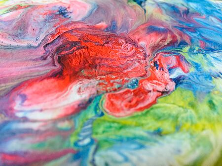 Close Up Colorful Fluid Pouring Abstract Art Acrylic Painting Texture Backgroundの写真素材