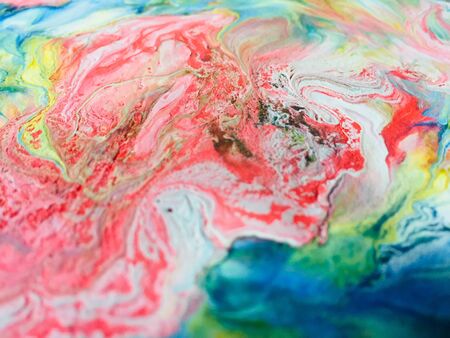 Close Up Colorful Fluid Pouring Abstract Art Acrylic Painting Texture Backgroundの写真素材