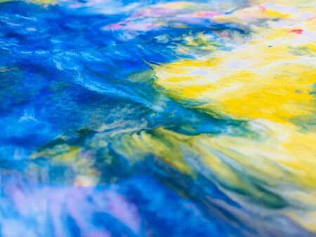 Close Up Colorful Fluid Pouring Abstract Art Acrylic Painting Texture Backgroundの写真素材