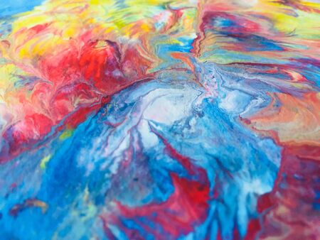 Close Up Colorful Fluid Pouring Abstract Art Acrylic Painting Texture Backgroundの写真素材