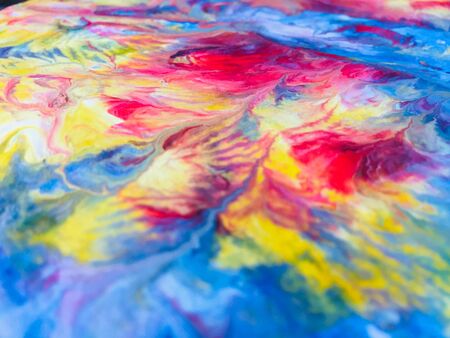 Close Up Colorful Fluid Pouring Abstract Art Acrylic Painting Texture Backgroundの写真素材