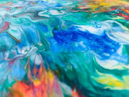 Close Up Colorful Fluid Pouring Abstract Art Acrylic Painting Texture Backgroundの写真素材