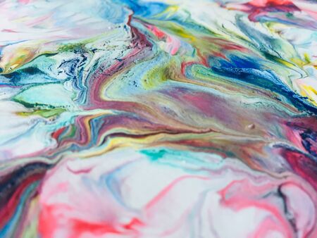 Close Up Colorful Fluid Pouring Abstract Art Acrylic Painting Texture Backgroundの写真素材