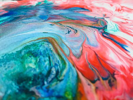 Close Up Colorful Fluid Pouring Abstract Art Acrylic Painting Texture Backgroundの写真素材
