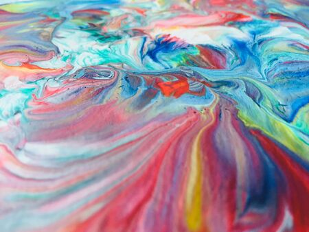 Close Up Colorful Fluid Pouring Abstract Art Acrylic Painting Texture Backgroundの写真素材