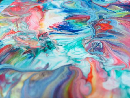 Close Up Colorful Fluid Pouring Abstract Art Acrylic Painting Texture Backgroundの写真素材