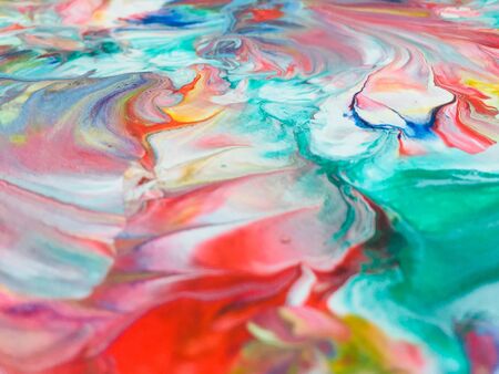 Close Up Colorful Fluid Pouring Abstract Art Acrylic Painting Texture Backgroundの写真素材