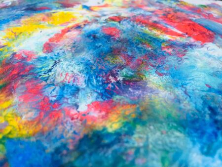 Close Up Colorful Fluid Pouring Abstract Art Acrylic Painting Texture Backgroundの写真素材