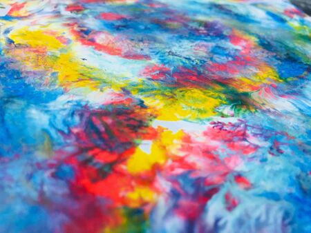 Close Up Colorful Fluid Pouring Abstract Art Acrylic Painting Texture Backgroundの写真素材