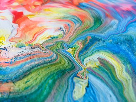 Close Up Colorful Fluid Pouring Abstract Art Acrylic Painting Texture Backgroundの写真素材