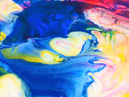 Close Up Colorful Fluid Pouring Abstract Art Acrylic Painting Texture Backgroundの写真素材