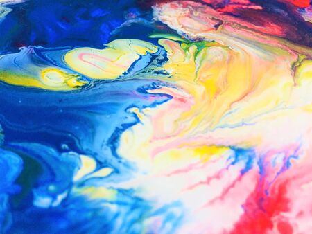 Close Up Colorful Fluid Pouring Abstract Art Acrylic Painting Texture Backgroundの写真素材
