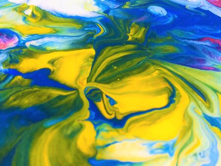 Close Up Colorful Fluid Pouring Abstract Art Acrylic Painting Texture Backgroundの写真素材