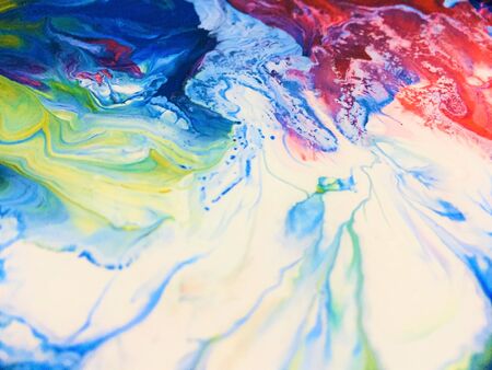 Close Up Colorful Fluid Pouring Abstract Art Acrylic Painting Texture Backgroundの写真素材