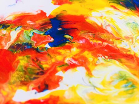 Close Up Colorful Fluid Pouring Abstract Art Acrylic Painting Texture Backgroundの写真素材