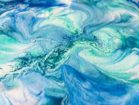 Close Up Colorful Blue Green White Fluid Pouring Abstract Art Acrylic Painting Texture Background