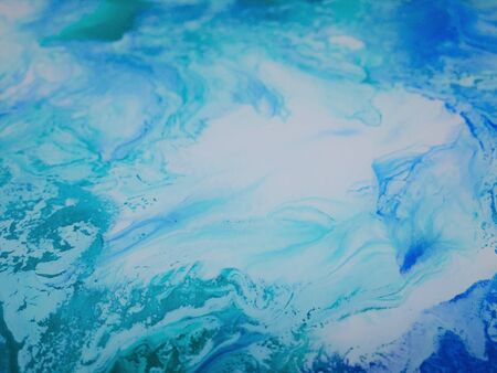 Close Up Colorful Blue Green White Fluid Pouring Abstract Art Acrylic Painting Texture Backgroundの写真素材