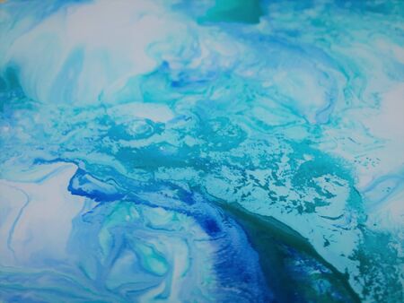 Close Up Colorful Blue Green White Fluid Pouring Abstract Art Acrylic Painting Texture Backgroundの写真素材
