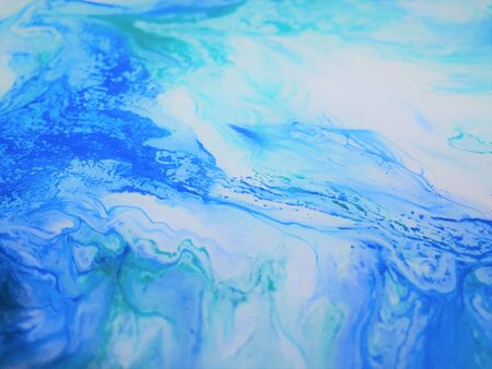 Close Up Colorful Blue Green White Fluid Pouring Abstract Art Acrylic Painting Texture Backgroundの写真素材