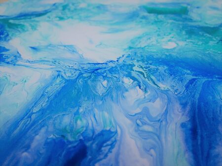 Close Up Colorful Blue Green White Fluid Pouring Abstract Art Acrylic Painting Texture Backgroundの写真素材