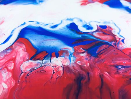 Close Up Colorful Red Blue White Fluid Pouring Abstract Art Acrylic Painting Texture Background