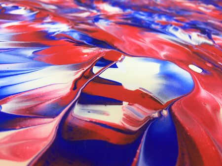 Close Up Colorful Red Blue White Fluid Pouring Abstract Art Acrylic Painting Texture Backgroundの写真素材