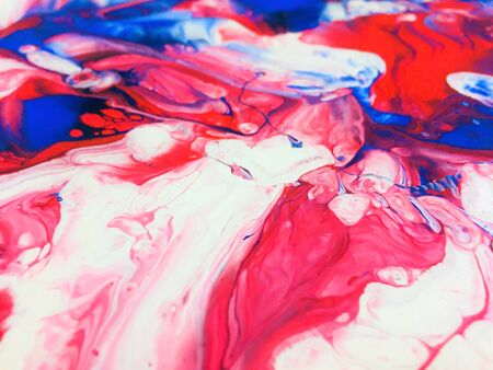 Close Up Colorful Red Blue White Fluid Pouring Abstract Art Acrylic Painting Texture Backgroundの写真素材