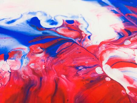 Close Up Colorful Red Blue White Fluid Pouring Abstract Art Acrylic Painting Texture Backgroundの写真素材