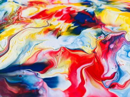 Close Up Colorful Fluid Pouring Abstract Art Acrylic Painting Texture Backgroundの写真素材