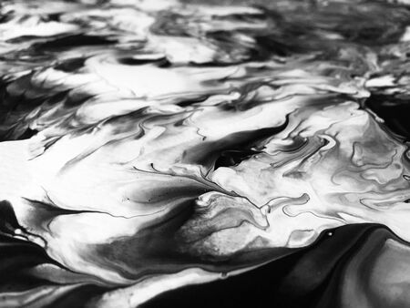 Close Up Black And White Colors Fluid Pouring Abstract Art Acrylic Painting Texture Backgroundの写真素材
