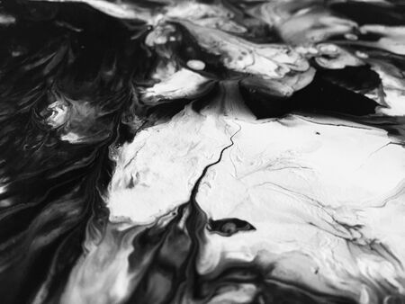 Close Up Black And White Colors Fluid Pouring Abstract Art Acrylic Painting Texture Backgroundの写真素材
