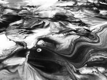 Close Up Black And White Colors Fluid Pouring Abstract Art Acrylic Painting Texture Backgroundの写真素材