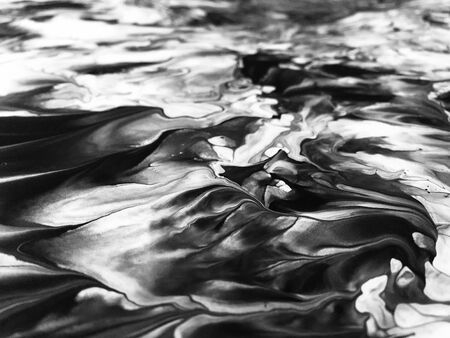 Close Up Black And White Colors Fluid Pouring Abstract Art Acrylic Painting Texture Background