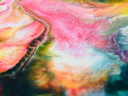 Close Up Colorful Fluid Pouring Abstract Art Acrylic Painting Texture Backgroundの写真素材