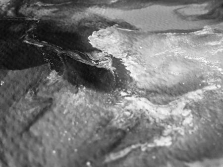 Close Up Black And White Colors Fluid Pouring Abstract Art Acrylic Painting Texture Background