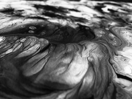Close Up Black And White Colors Fluid Pouring Abstract Art Acrylic Painting Texture Background