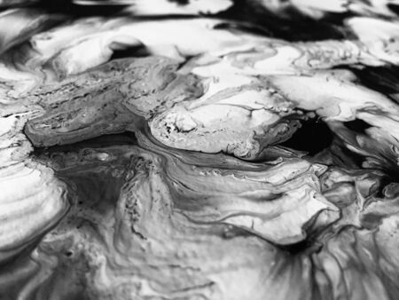 Close Up Black And White Colors Fluid Pouring Abstract Art Acrylic Painting Texture Background