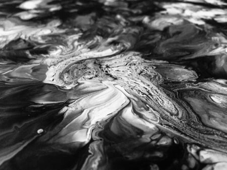 Close Up Black And White Colors Fluid Pouring Abstract Art Acrylic Painting Texture Background
