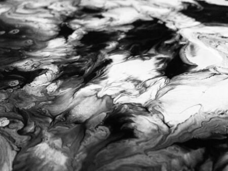 Close Up Black And White Colors Fluid Pouring Abstract Art Acrylic Painting Texture Backgroundの写真素材