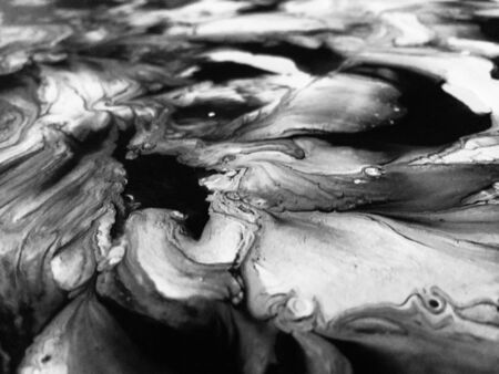 Close Up Black And White Colors Fluid Pouring Abstract Art Acrylic Painting Texture Backgroundの写真素材