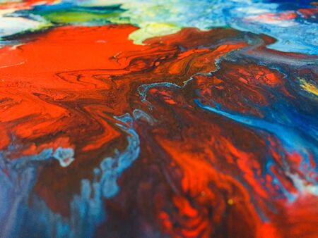 Close Up Colorful Fluid Pouring Abstract Art Acrylic Painting Texture Backgroundの写真素材