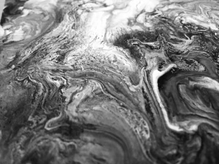 Close Up Black And White Colors Fluid Pouring Abstract Art Acrylic Painting Texture Background