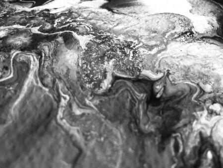 Close Up Black And White Colors Fluid Pouring Abstract Art Acrylic Painting Texture Backgroundの写真素材