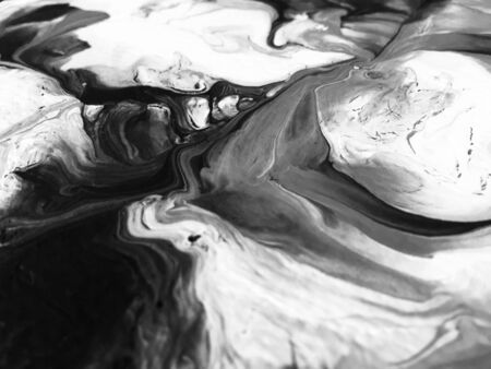 Close Up Black And White Colors Fluid Pouring Abstract Art Acrylic Painting Texture Backgroundの写真素材