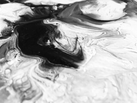 Close Up Black And White Colors Fluid Pouring Abstract Art Acrylic Painting Texture Backgroundの写真素材