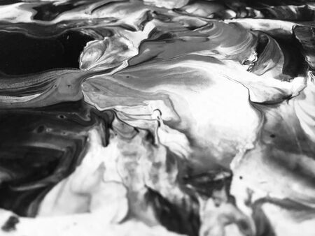 Close Up Black And White Colors Fluid Pouring Abstract Art Acrylic Painting Texture Background
