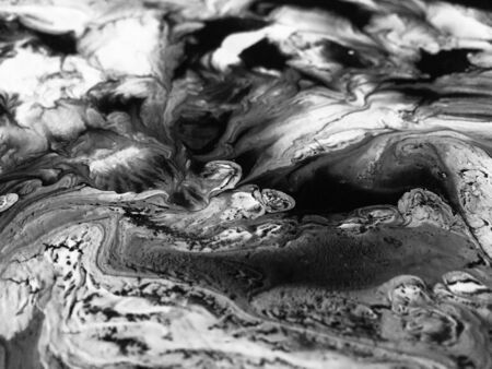 Close Up Black And White Colors Fluid Pouring Abstract Art Acrylic Painting Texture Background