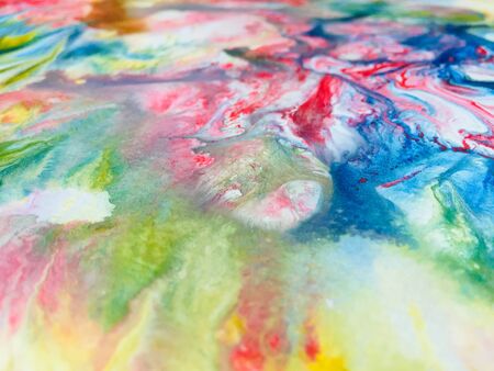 Close Up Colorful Fluid Pouring Abstract Art Acrylic Painting Texture Backgroundの写真素材