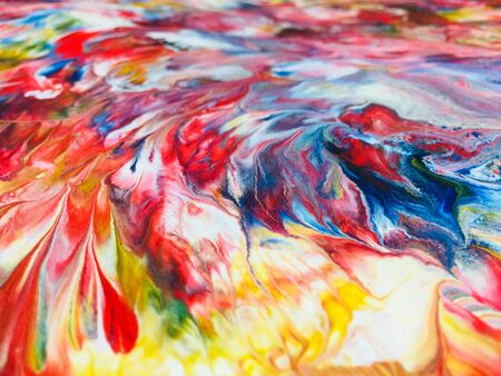 Close Up Colorful Fluid Pouring Abstract Art Acrylic Painting Texture Backgroundの写真素材