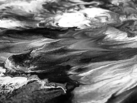 Close Up Black And White Colors Fluid Pouring Abstract Art Acrylic Painting Texture Background